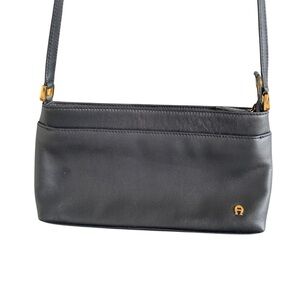 Etienne Aigner Black Cowhide Leather Crossbody Bag Purse Handbag